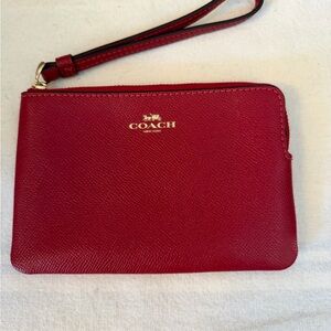 Coach Red Leather Wristlet with Gold Logo